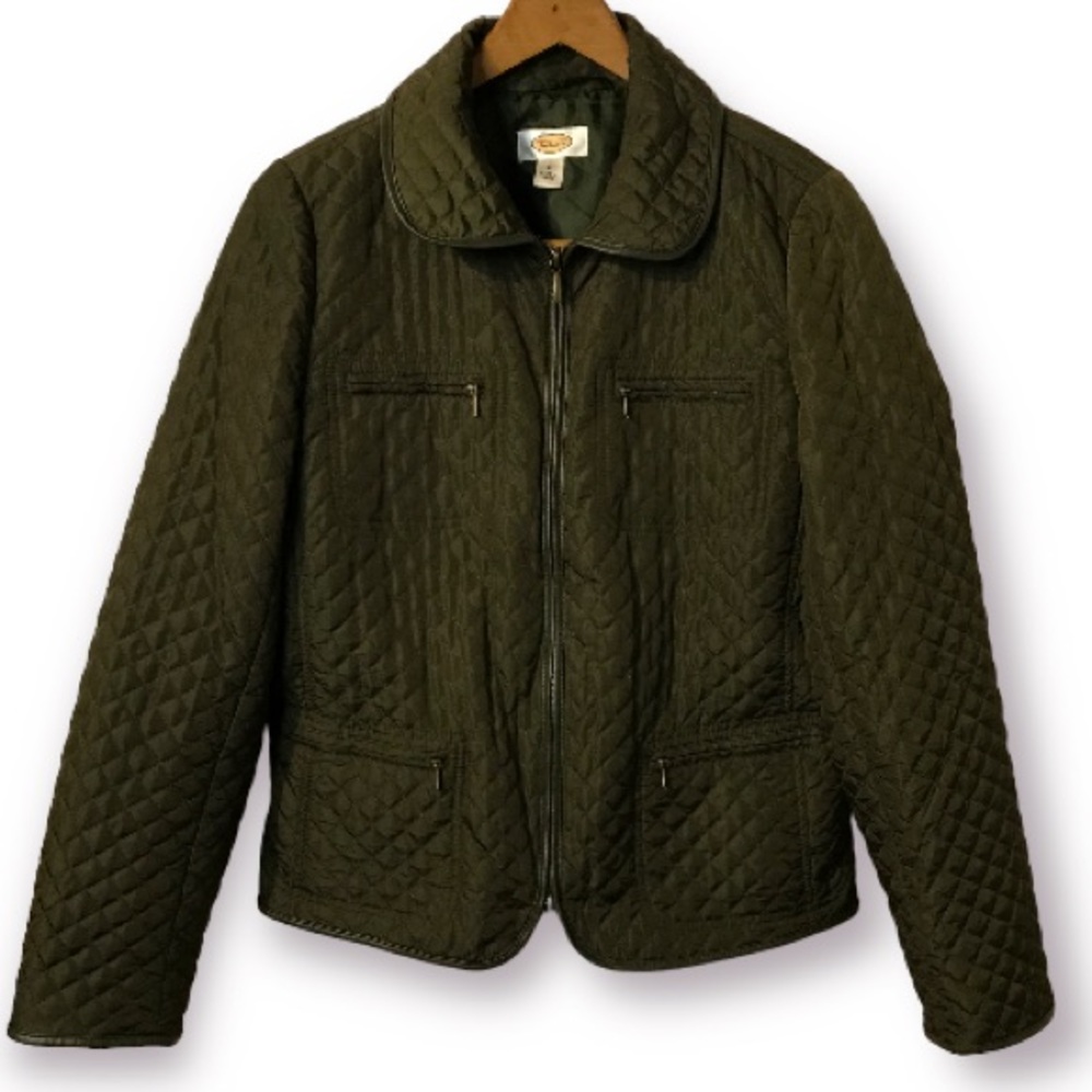 TALBOTS QUILTED FULL ZIP UP RICH HUNTER GREEN JACKET